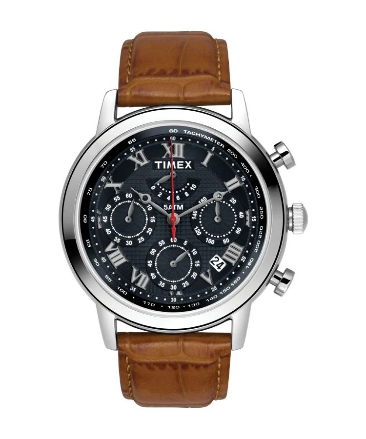 Timex E Class Men's Black Dial Round Case Chronograph Function Watch -TWEG15806