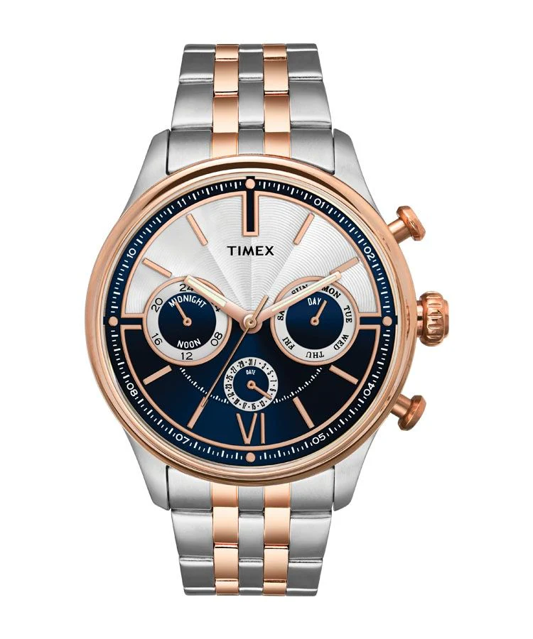 Timex E Class Men's Blue & Rose Gold Dial Round Case Multifunction Function Watch -TWEG15903