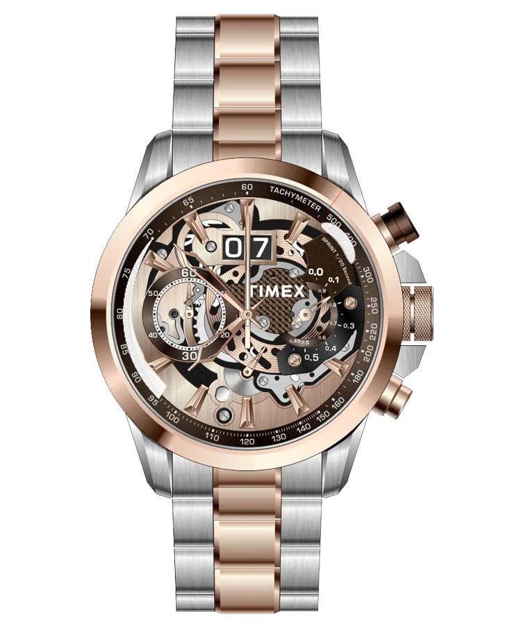Timex E Class Men's Brown Dial Round Case Chronograph Function Watch -TWEG16310