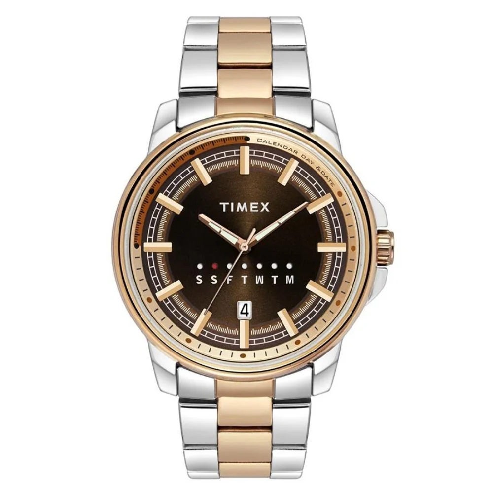 Timex Fashion Men's Brown Dial Round Case Day Date Function Watch -TWEG17206