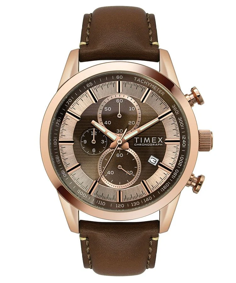 Timex E Class Men's Brown Dial Round Case Chronograph Function Watch -TWEG17603