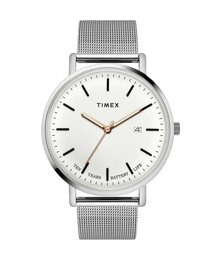 Timex Empera Men's Silver Dial Round Case 10 Year Battery Life Date Function Watch -TWEG17701 - Image 2