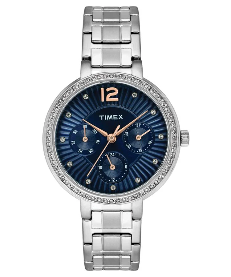 Timex E Class Women's Blue Dial Round Case Multifunction Function Watch -TWEL11902