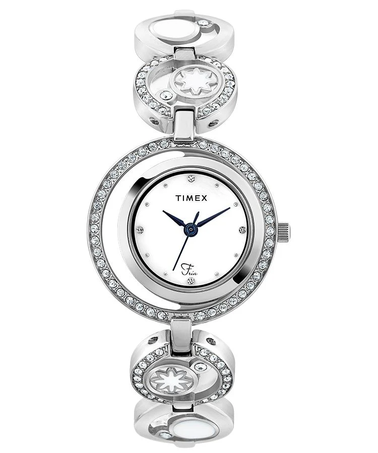 Timex Fria Women's Mother of Pearl Dial Round Case 3 Hands Function Watch -TWEL12100T