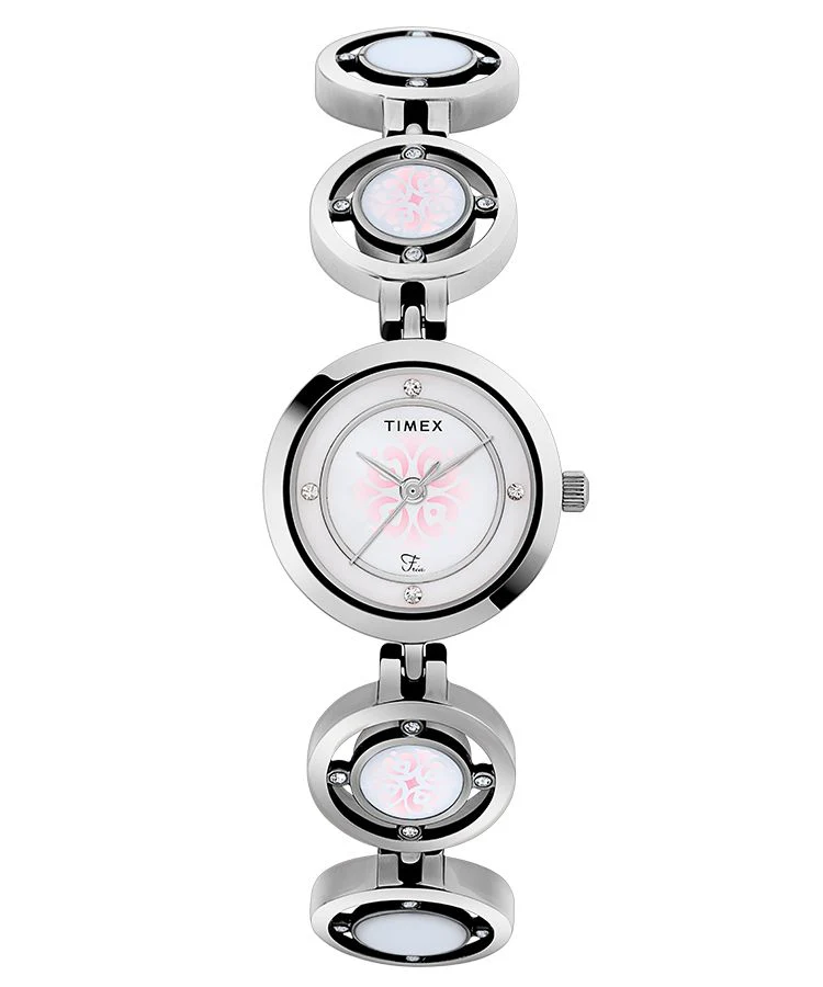 Timex Fria Women's Mother of Pearl Dial Round Case 3 Hands Function Watch -TWEL12200T