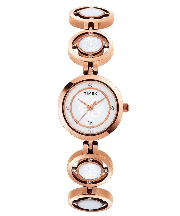 Timex Fria Women's Mother of Pearl Dial Round Case 3 Hands Function Watch -TWEL12202T