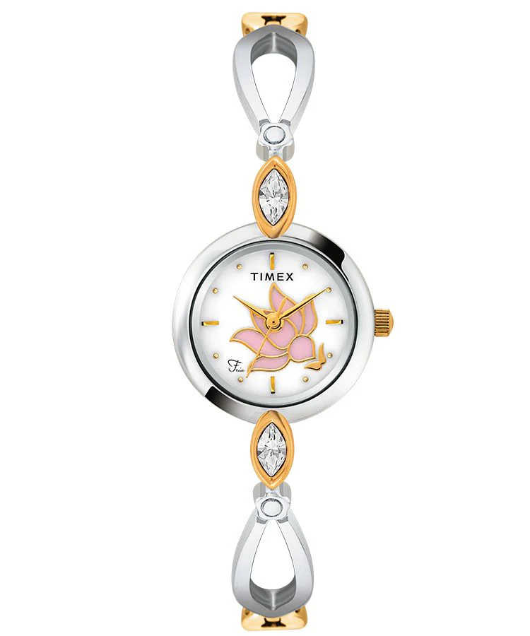 Timex Fria Women's Mother of Pearl Dial Round Case 3 Hands Function Watch -TWEL12402T