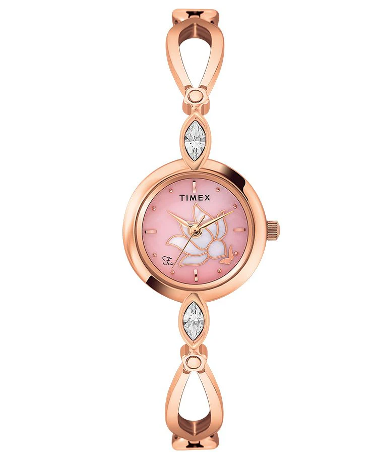 Timex Fria Women's Mother of Pearl Dial Round Case 3 Hands Function Watch -TWEL12403T