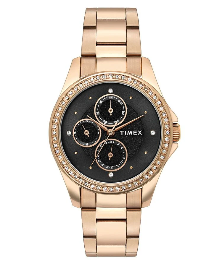 Timex E Class Women's Black Dial Round Case Multifunction Function Watch -TWEL13004