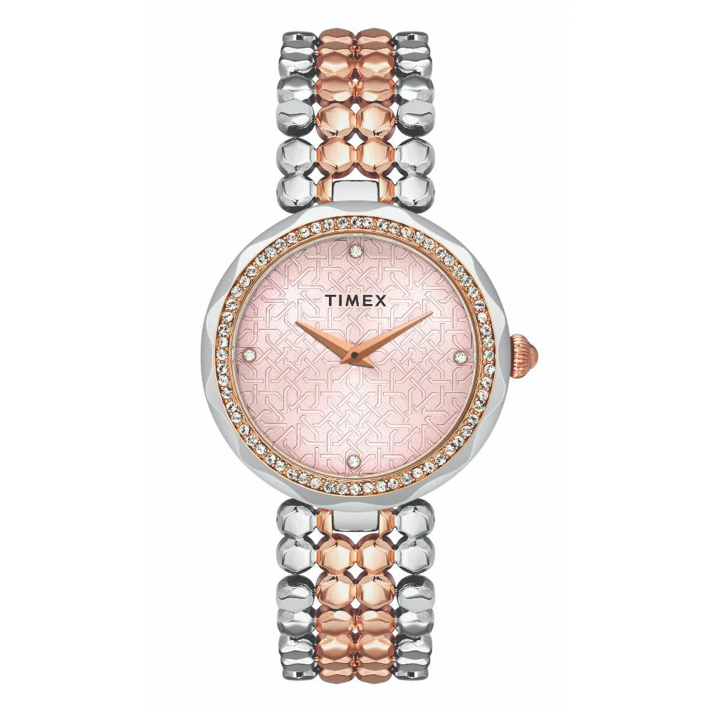 Timex Fria Women's Pink Dial Round Case 2 Hands Function Watch -TWEL13902