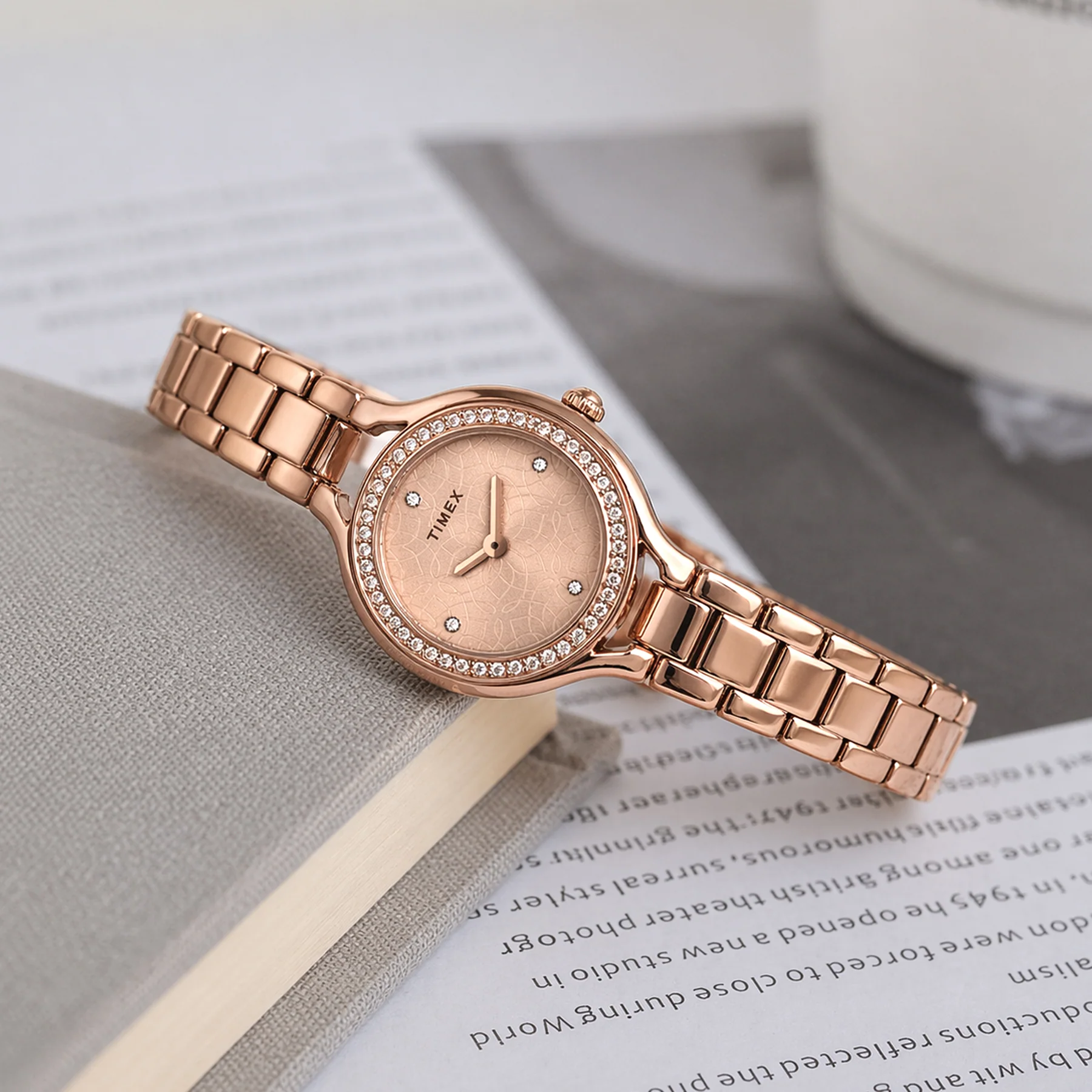 Timex Fria Women's Rose Gold Dial Round Case 2 Hands Function Watch -TWEL14006 - Image 6
