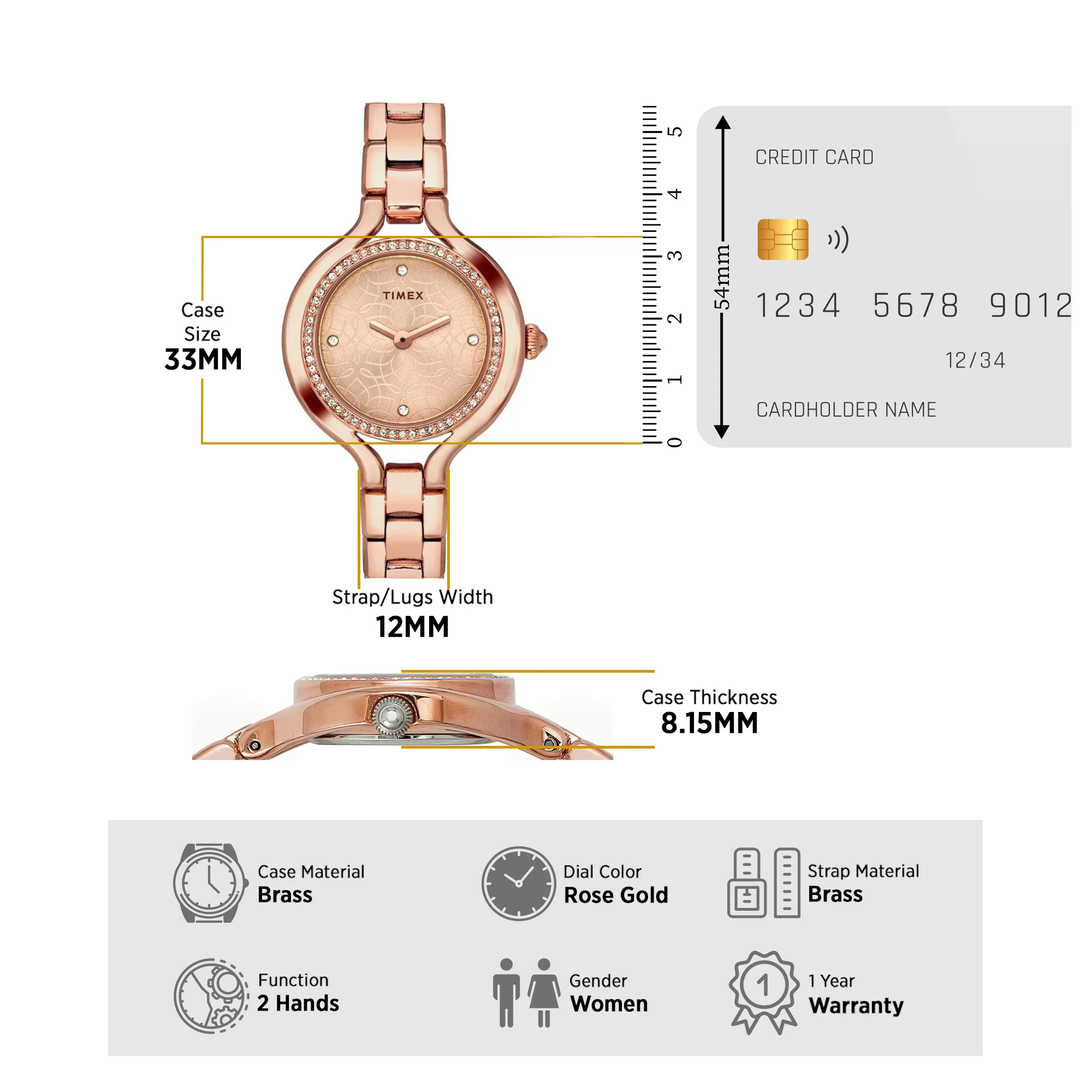 Timex Fria Women's Rose Gold Dial Round Case 2 Hands Function Watch -TWEL14006 - Image 7