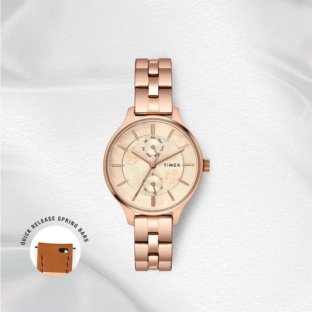 Timex Fashion Women's Rose Gold Dial Round Case Multifunction Function Watch -TWEL14803 - Image 9