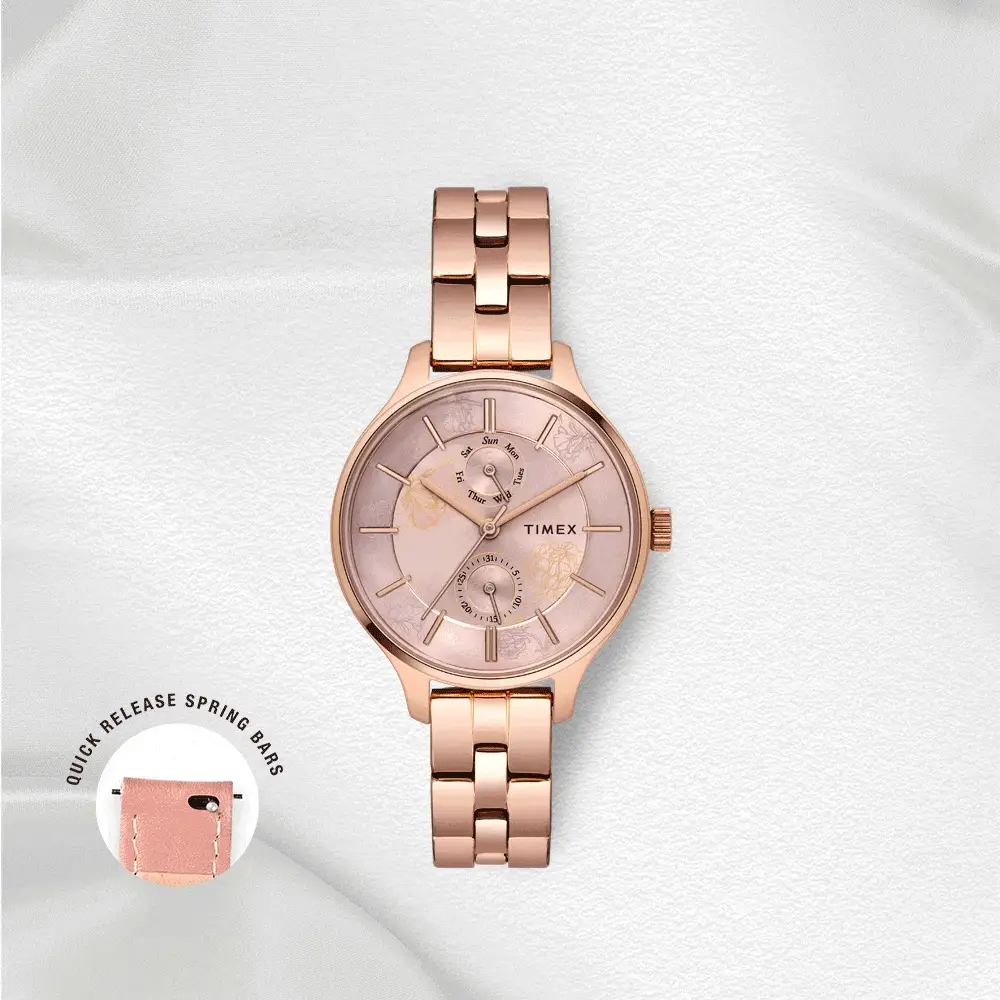 Timex Fashion Women's Pink Dial Round Case Multifunction Function Watch -TWEL14804 - Image 9